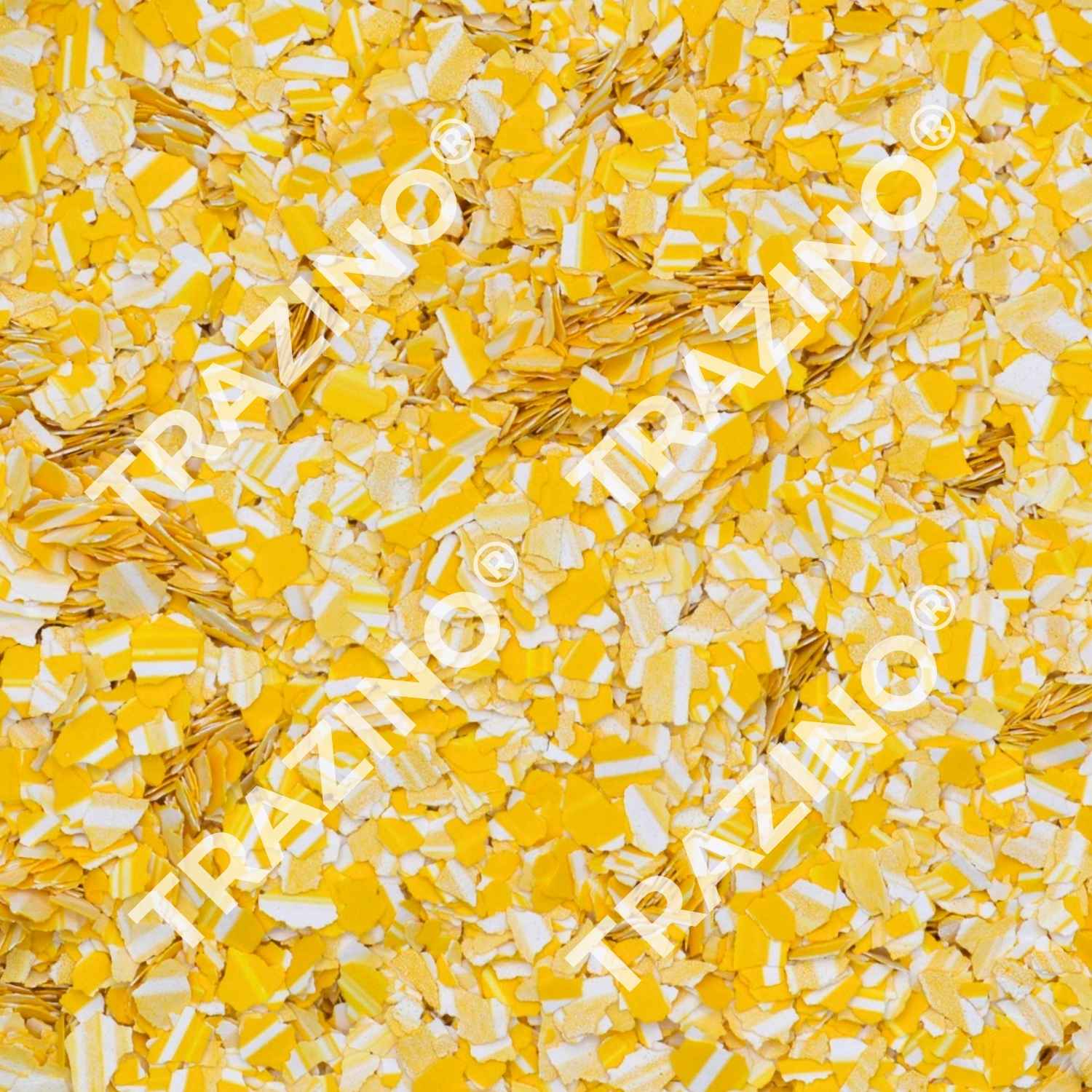 Trazino® Farbchips in zweifarbig Gelb zum Einstreuen für Beschichtungen Trazino® Farbchips in zweifarbig Gelb zum Einstreuen für Beschichtungen